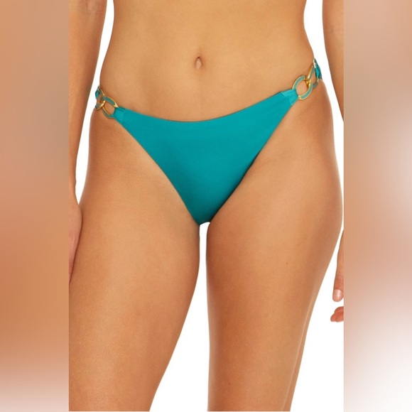 Trina Turk Monaco Ring Hipster Bikini Bottom Size 14 Teal New - Picture 1 of 6